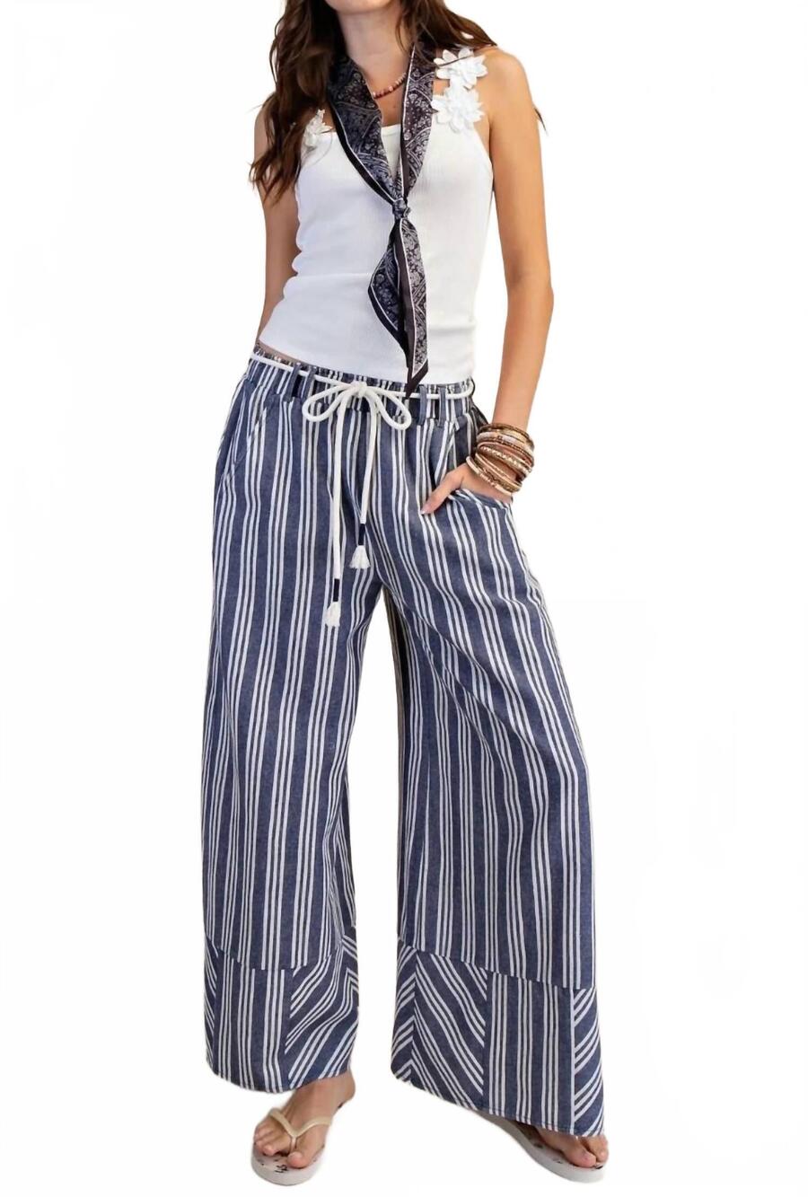 NEW EASEL striped wide pants in white & blue
